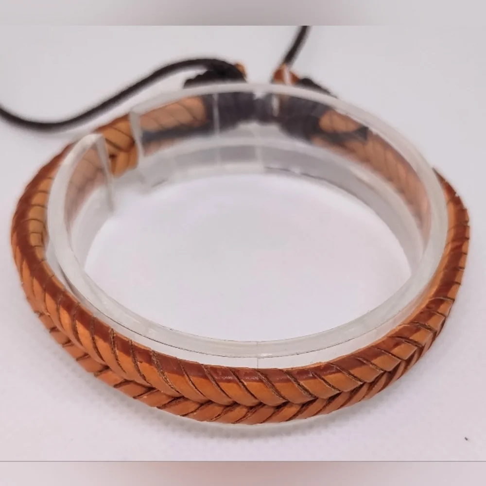 Men's Bracelet Leather Braided Brown NEW f59‎